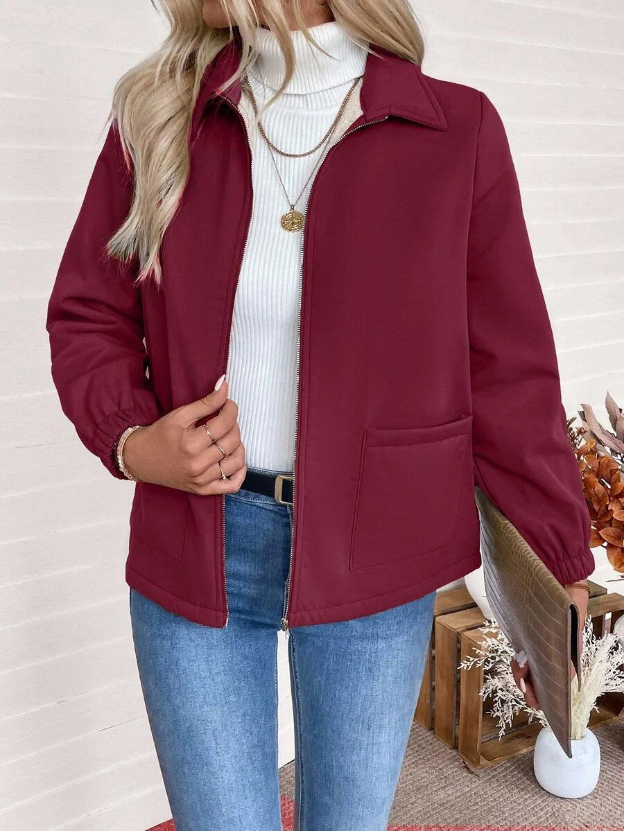 Women's Fleece-Lined Zip Jacket - Berry Pink, front view