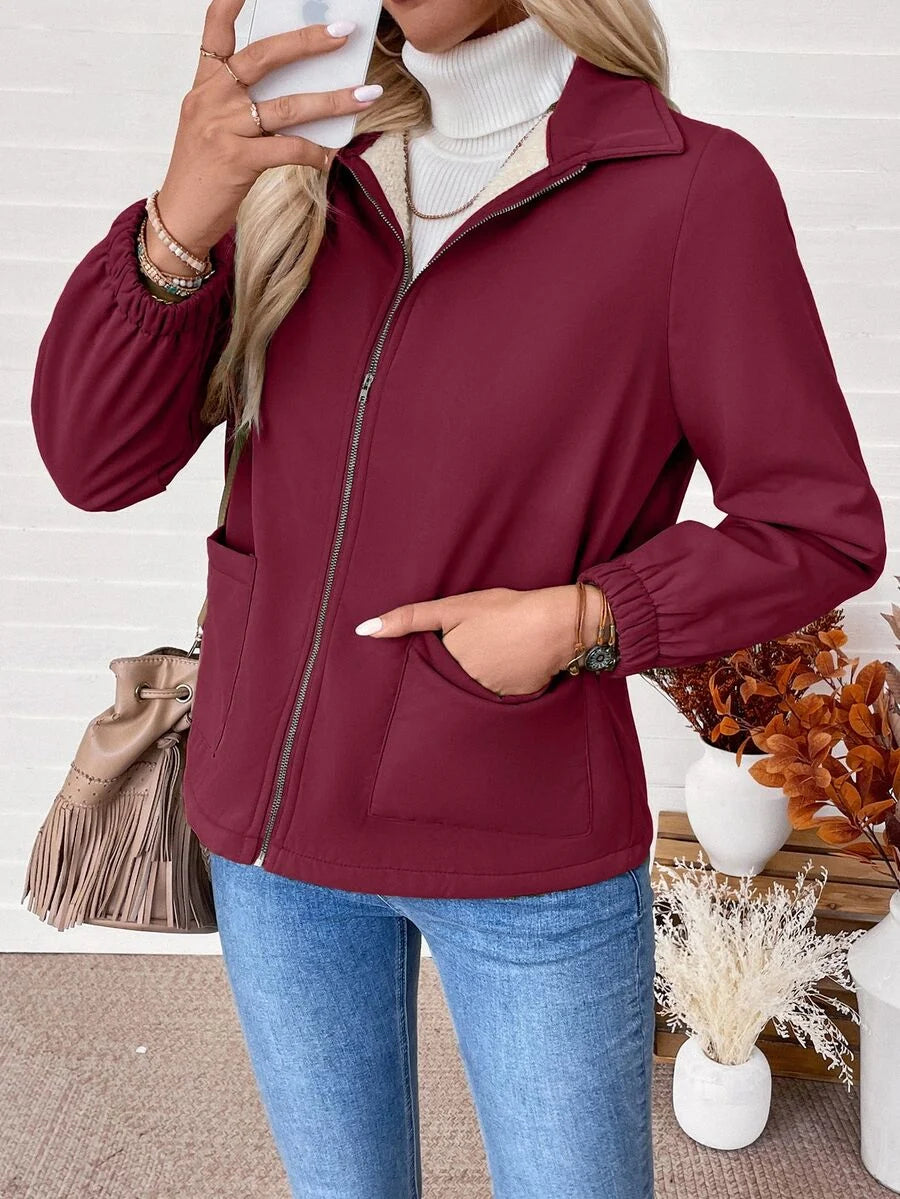 Women's Fleece-Lined Zip Jacket - Berry Pink, side view