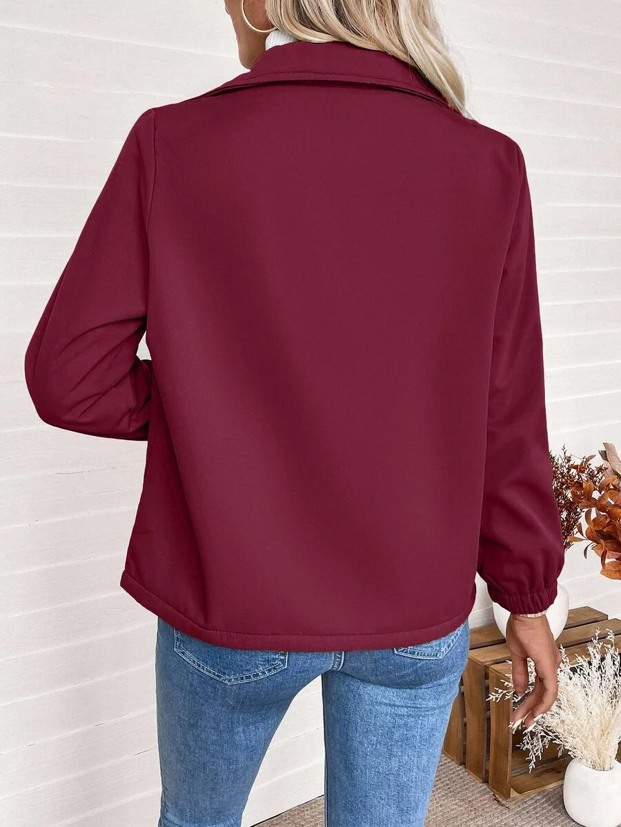 Women's Fleece-Lined Zip Jacket - Berry Pink, back view