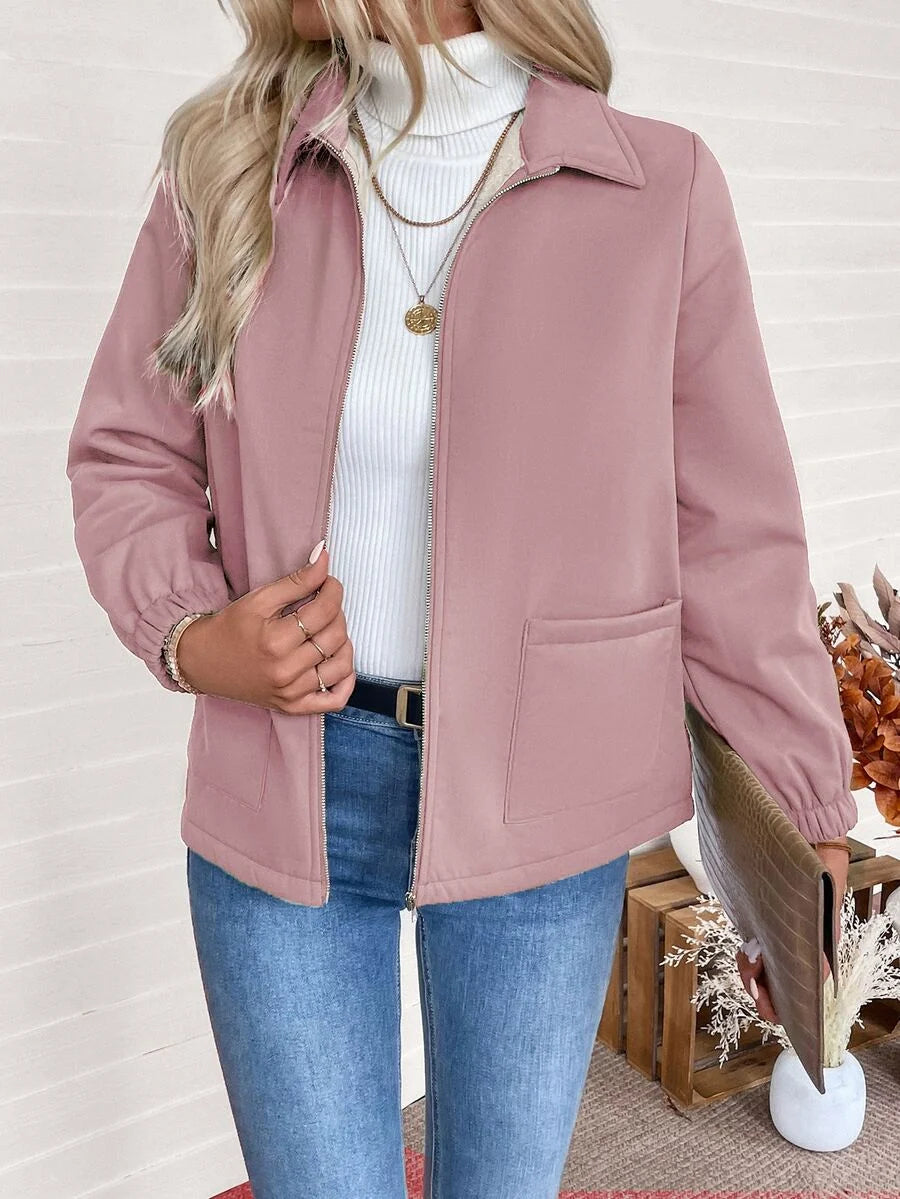 Women's Fleece-Lined Zip Jacket - Berry Pink, detail view