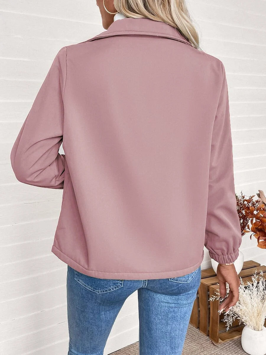 Women's Fleece-Lined Zip Jacket - Berry Pink, worn open
