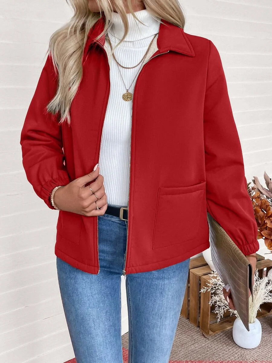 Women's Fleece-Lined Zip Jacket - Pink, front view