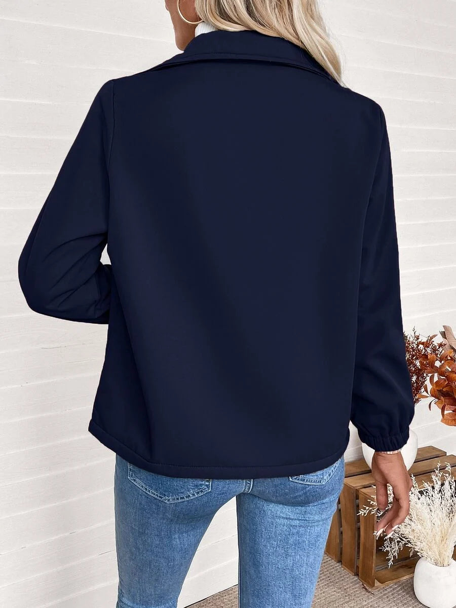 Women's Fleece-Lined Zip Jacket - Navy Blue, back view