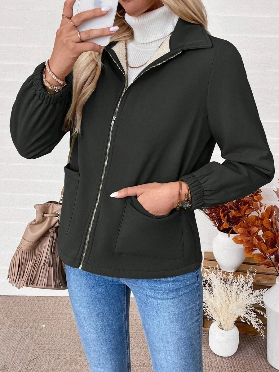 Women's Fleece-Lined Zip Jacket - Black, side view