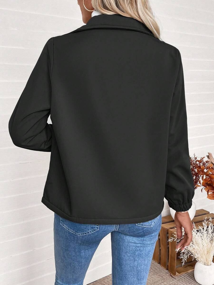 Women's Fleece-Lined Zip Jacket - Black, back view
