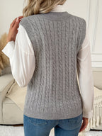 Women's Cable Knit Sweater Vest - Grey, detail view