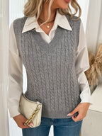 Women's Cable Knit Sweater Vest - Grey, detail view
