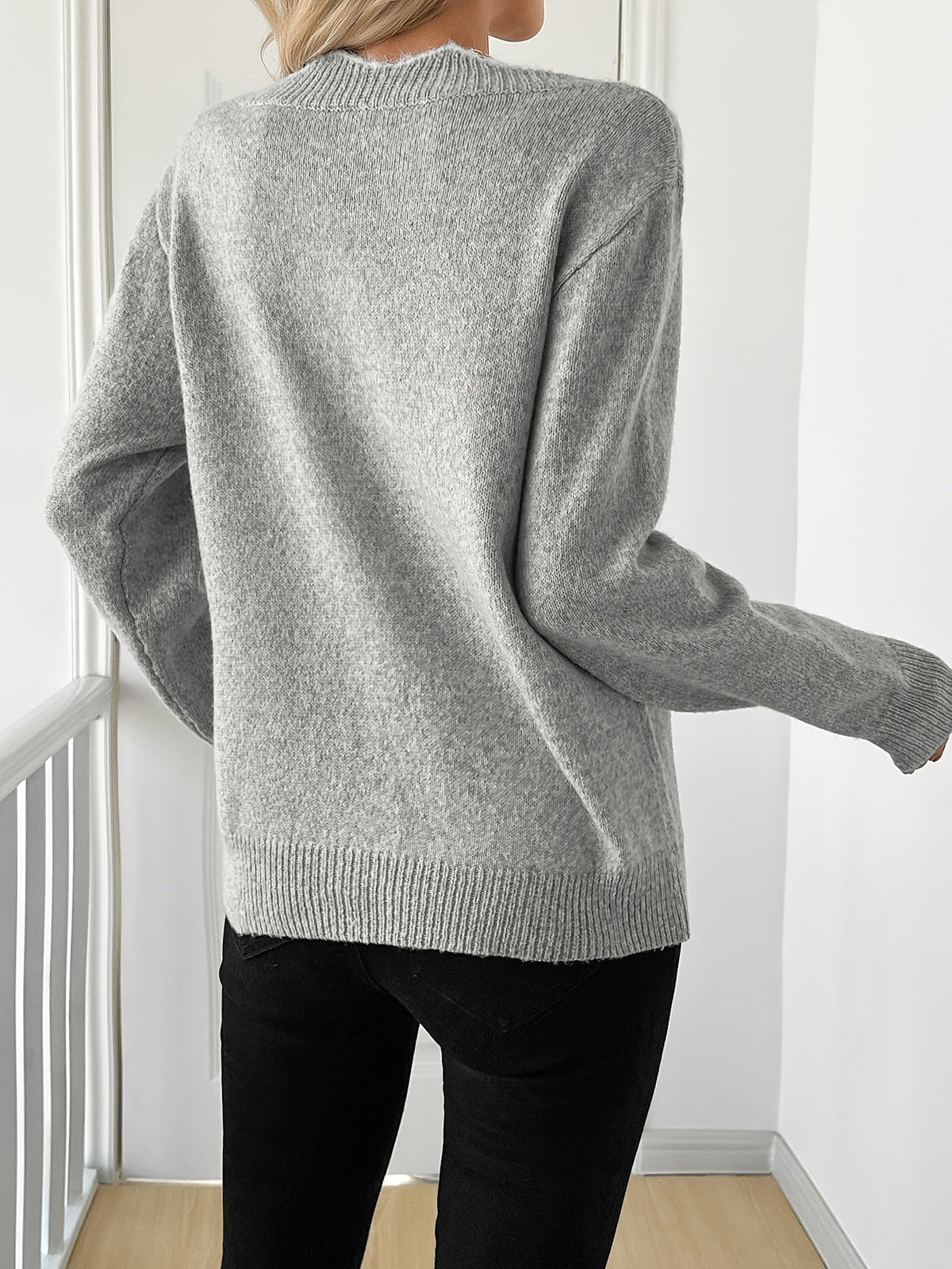 Women's Bow Front Knit Jumper - Grey, detail view