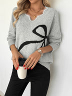 Women's Bow Front Knit Jumper - Grey, detail view