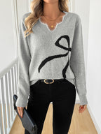 Women's Bow Front Knit Jumper - Grey, front view