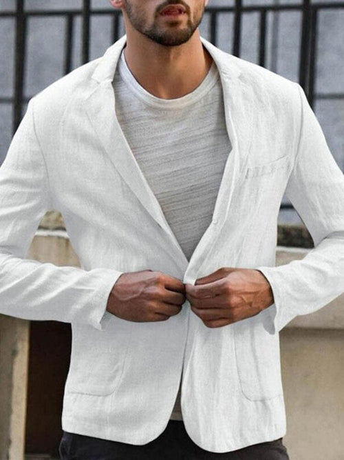 Men's Single-Breasted Blazer - White, Patch Pocket Front