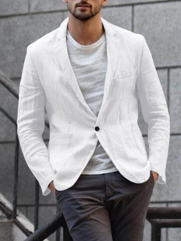 Men's Single-Breasted Blazer - White, Open Front View