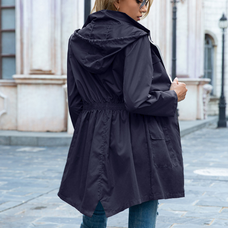 Women's Hooded Rain Jacket - Navy Blue, side view
