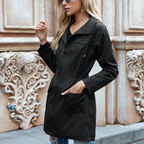 Women's Hooded Rain Jacket - Black, front view
