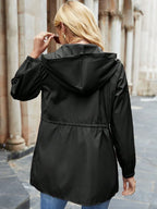 Women's Hooded Windbreaker - Navy Blue, side view