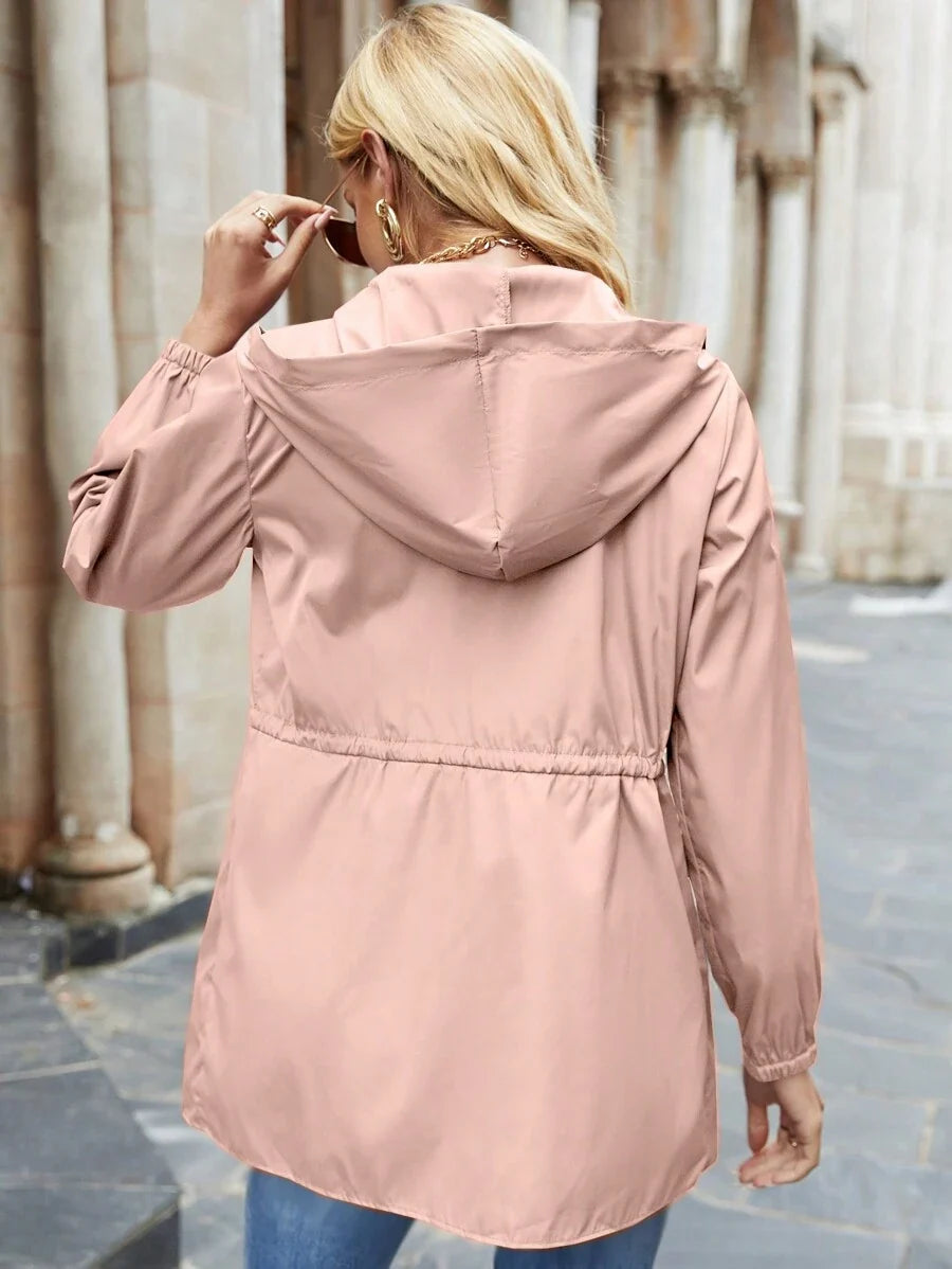 Women's Hooded Windbreaker - Khaki, side view