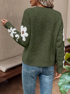 Women's Floral Sleeve Knit Jumper - Green, detail view