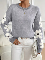 Women's Floral Sleeve Knit Jumper - Blue, detail view