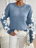 Women's Floral Sleeve Knit Jumper - Blue, front view