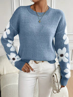 Women's Floral Sleeve Knit Jumper - Blue, front view
