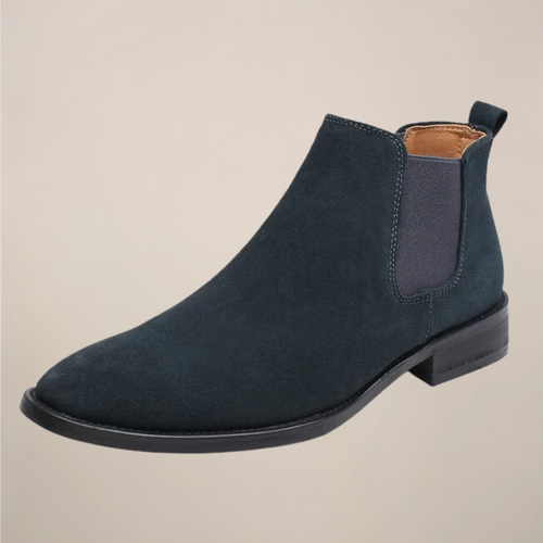 Men's Pull-On Chelsea Boots - Elastic Sides, Block Heel - Teal Blue