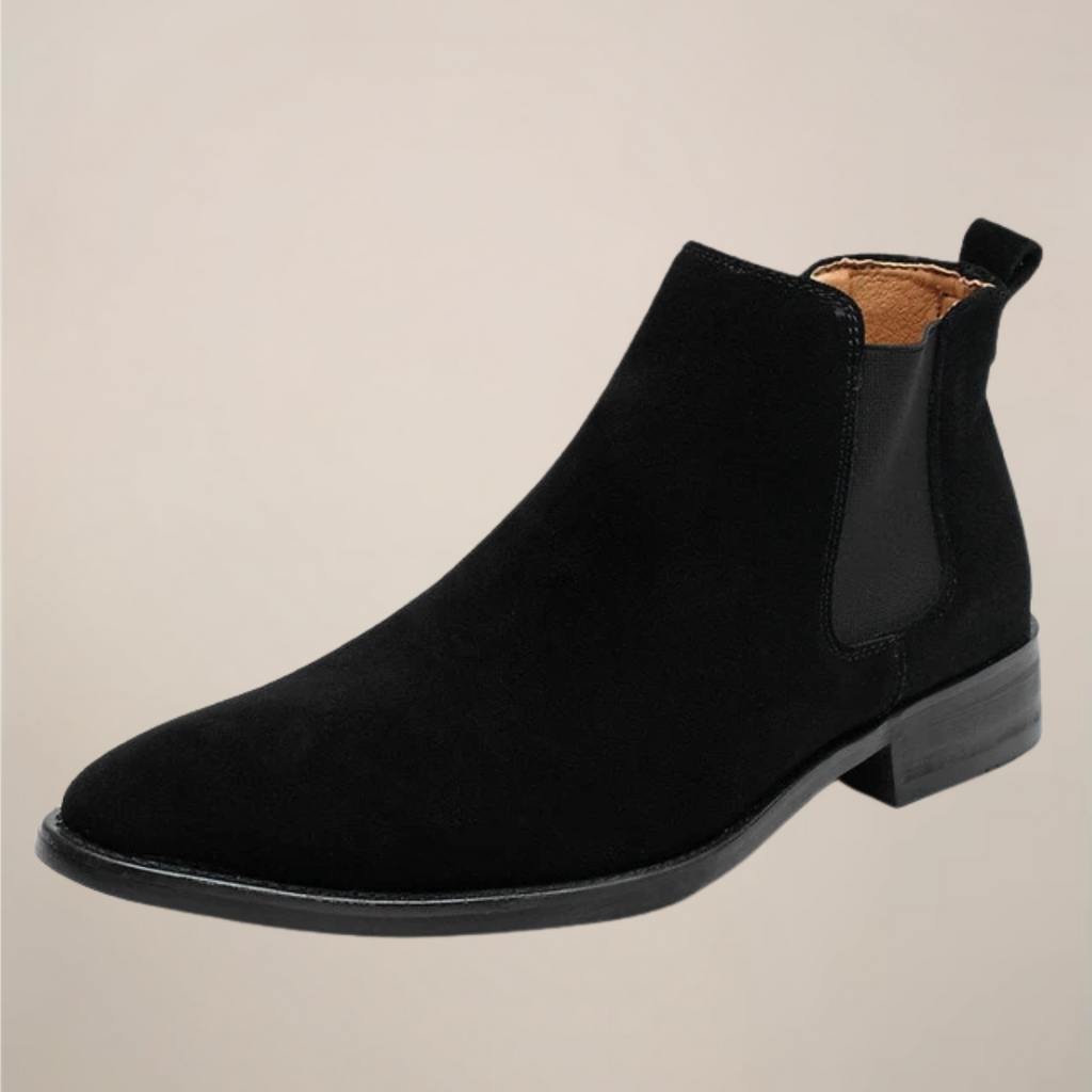 Men's Pull-On Chelsea Boots - Elastic Sides, Block Heel - Black