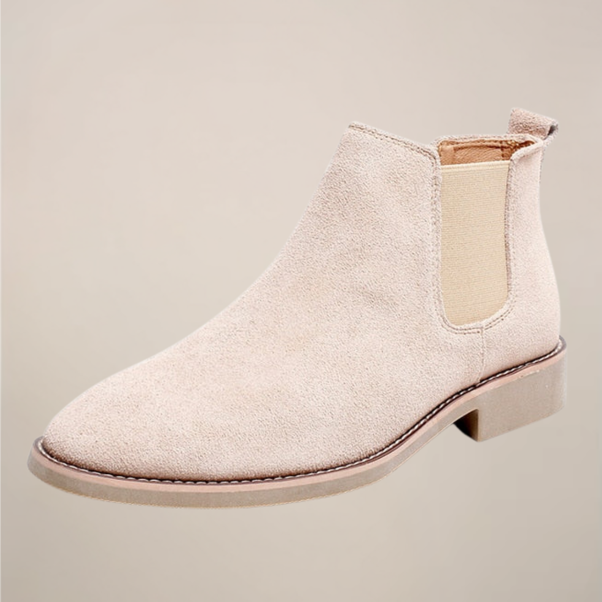 Men's Pull-On Chelsea Boots - Elastic Sides, Block Heel - Beige