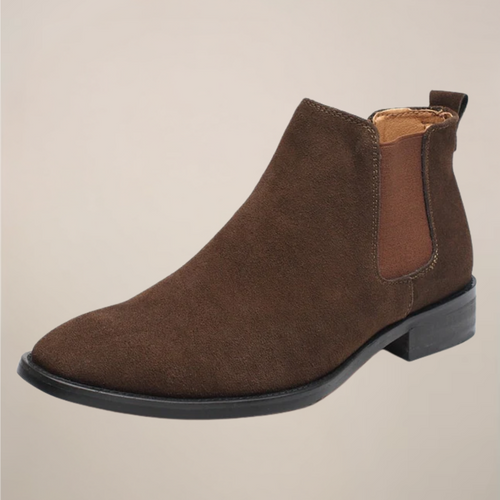 Men's Pull-On Chelsea Boots - Elastic Sides, Block Heel - Brown