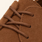 Men's Classic Lace-Up Derby Shoes - Plain Toe - Brown, lacing close-up