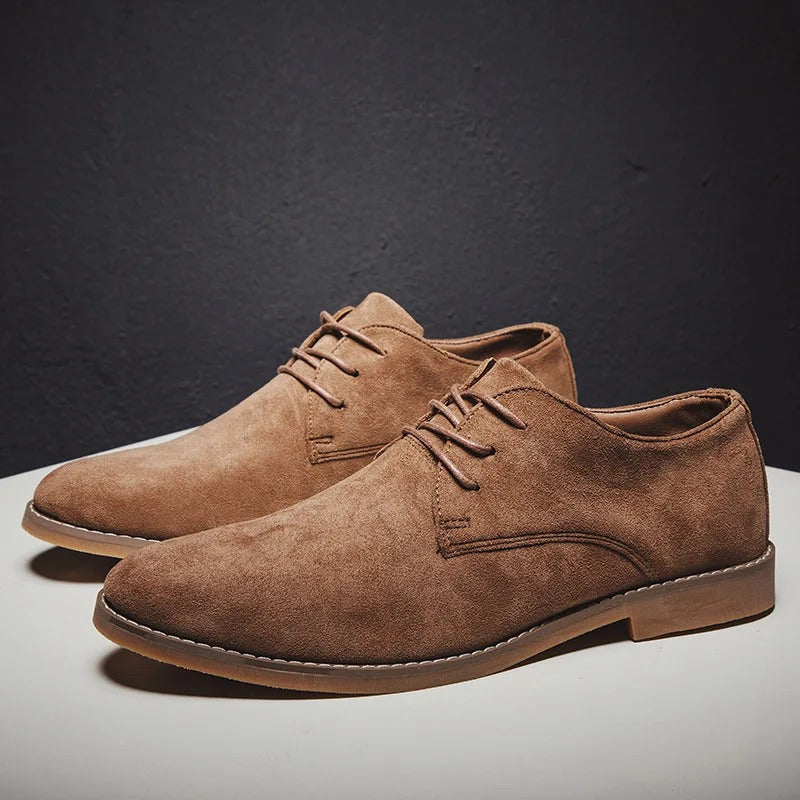 Men's Classic Lace-Up Derby Shoes - Plain Toe - Khaki pair