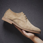 Men's Classic Lace-Up Derby Shoes - Plain Toe - Khaki, held in hand