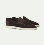 Men's Slip-On Apron Toe Loafers with White Sole - dark brown