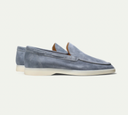 Men's Slip-On Apron Toe Loafers with White Sole - light blue