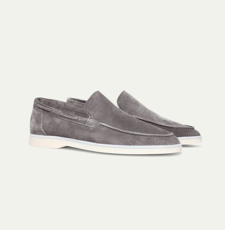 Men's Slip-On Apron Toe Loafers with White Sole - Grey