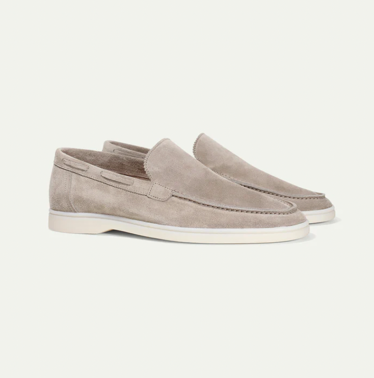 Men's Slip-On Apron Toe Loafers with White Sole - Beige
