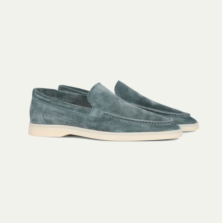 Men's Slip-On Apron Toe Loafers with White Sole - sage green