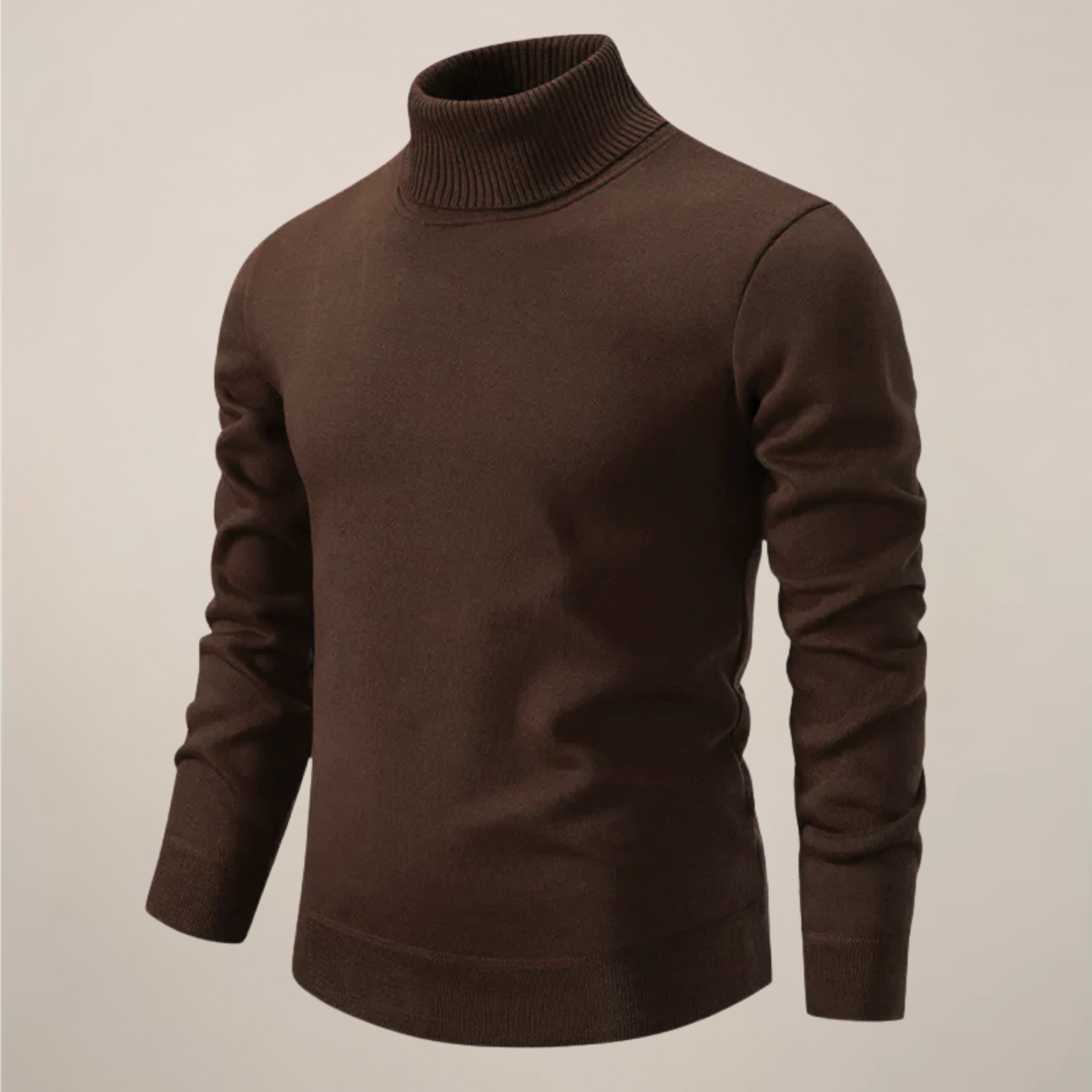 Men's Fine Knit Turtleneck Jumper - Brown