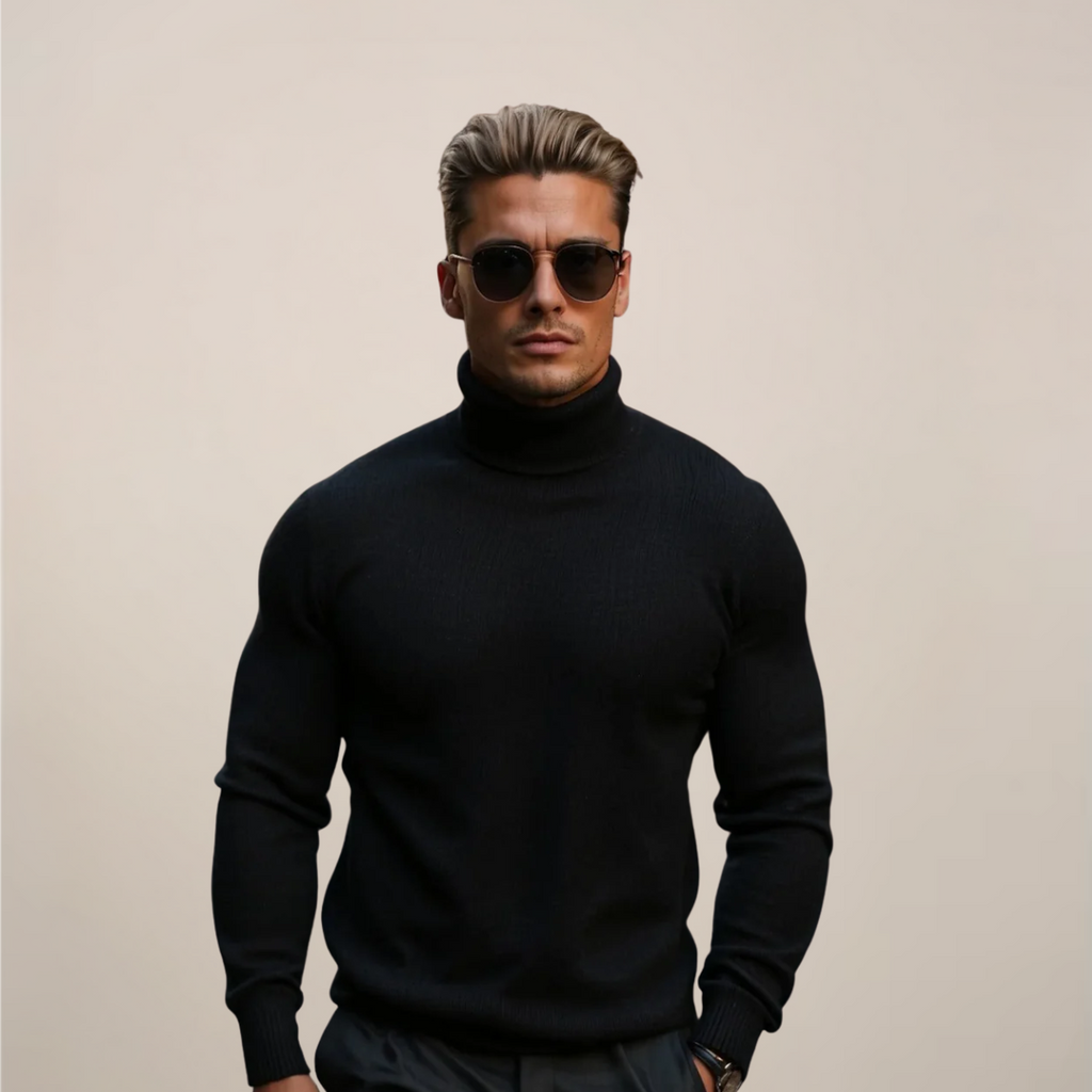 Men's Fine Knit Turtleneck Jumper - Black