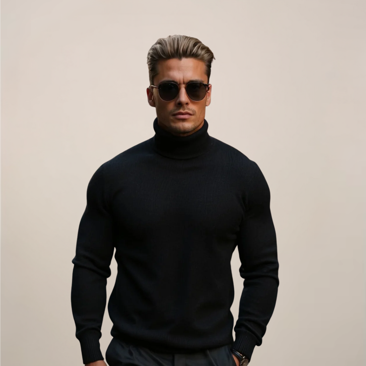Men's Fine Knit Turtleneck Jumper - Black