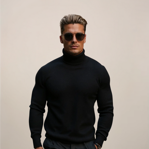 Men's Fine Knit Turtleneck Jumper - Black