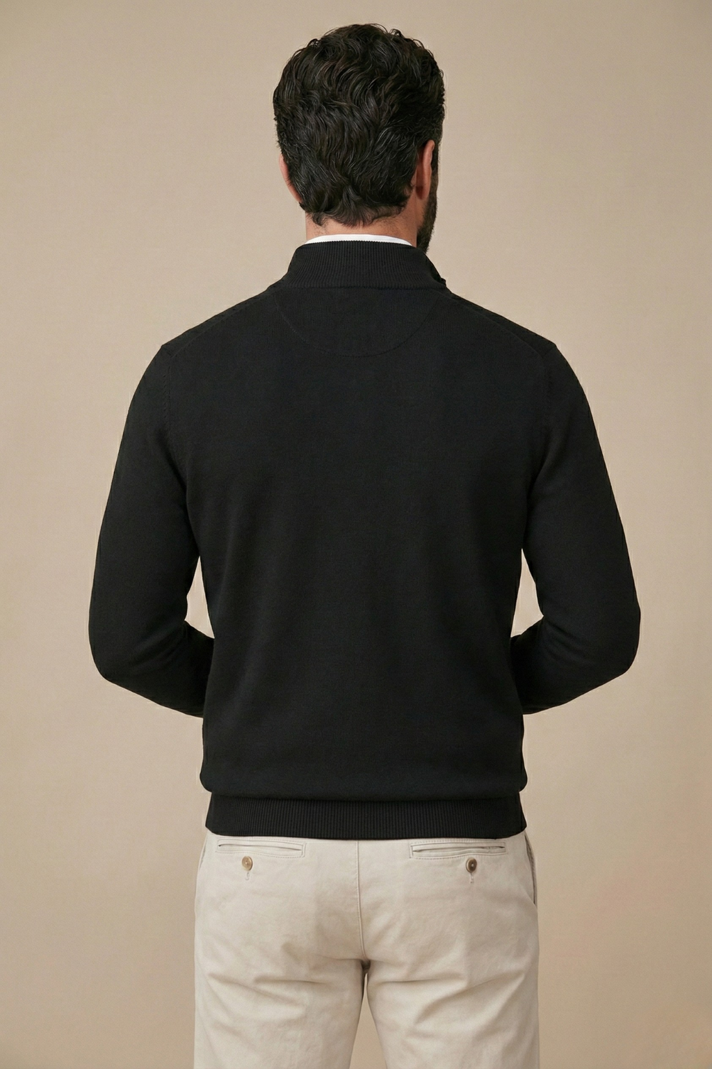 Men's Half Zip Jumper - Black, back view