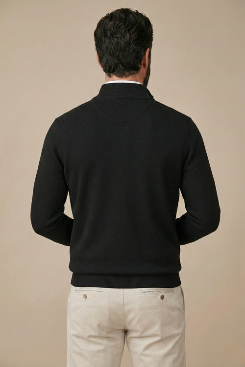 Men's Half Zip Jumper - Black, back view