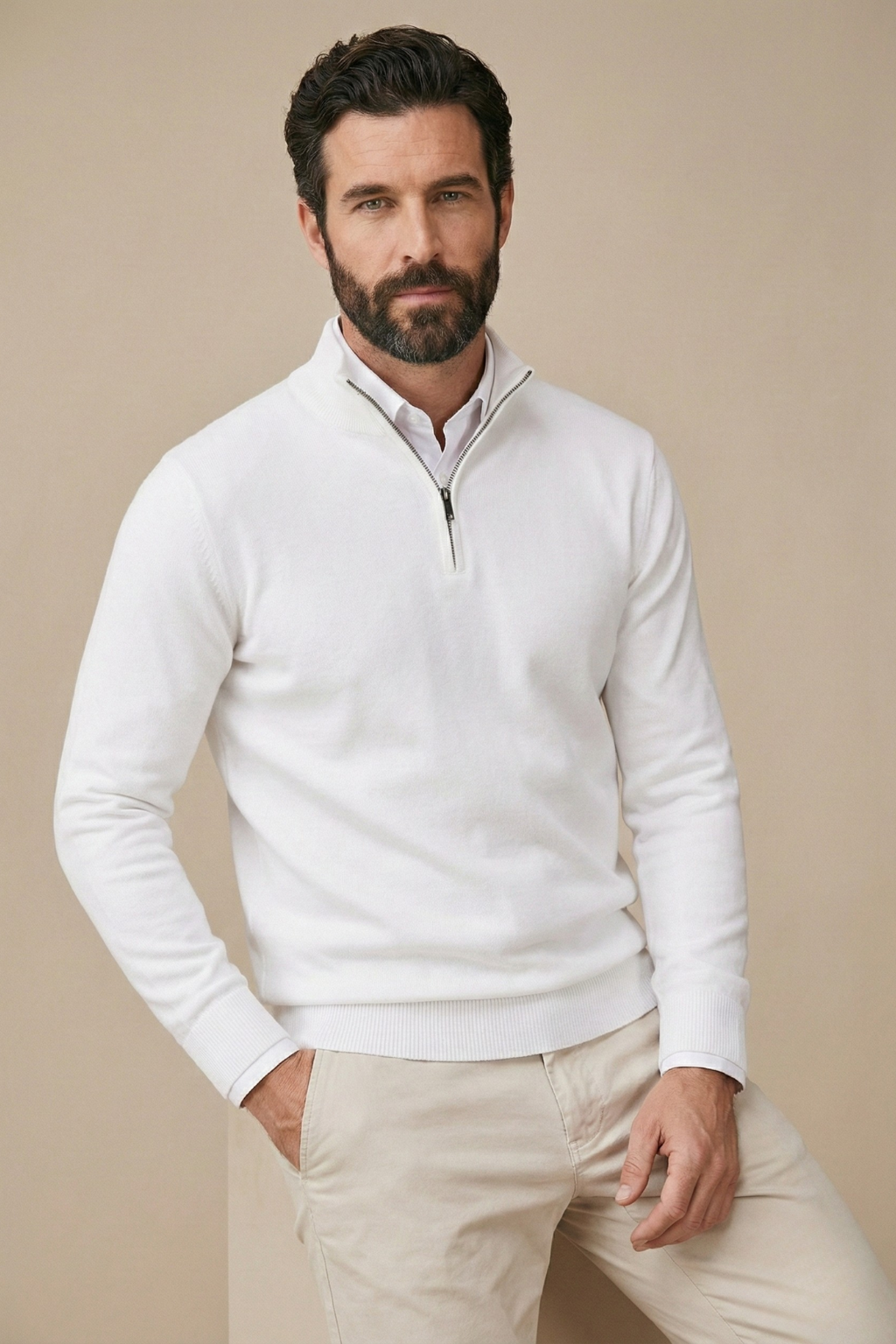 Men's Half Zip Jumper - White