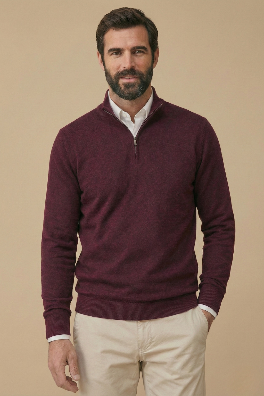 Men's Half Zip Jumper - Wine Red