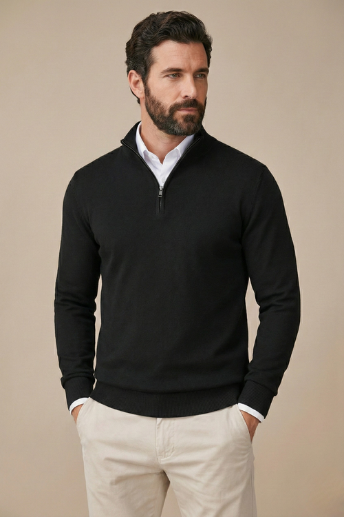 Men's Half Zip Jumper - Black