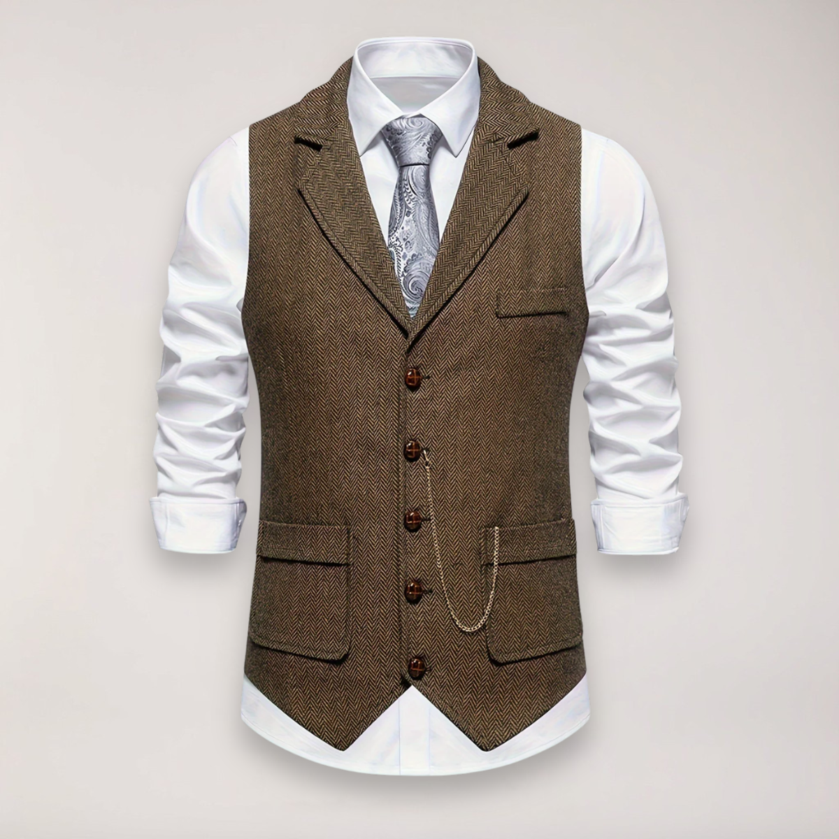 Men's Herringbone Waistcoat - Coffee