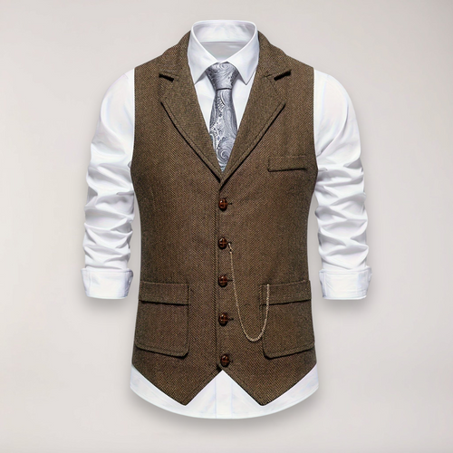 Men's Herringbone Waistcoat - Coffee