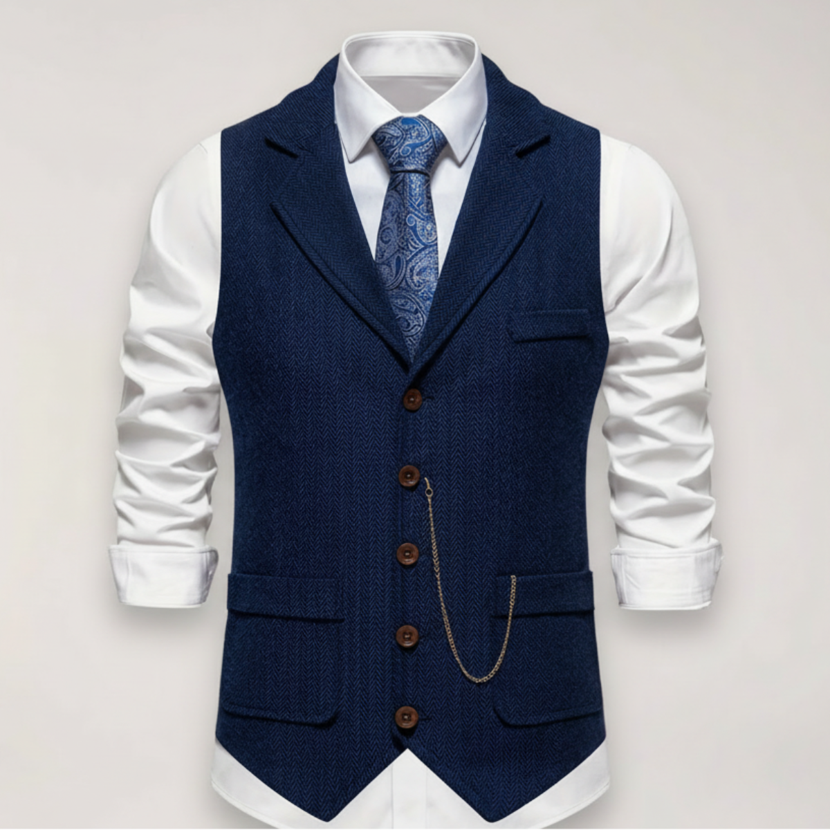Men's Herringbone Waistcoat - Navy Blue