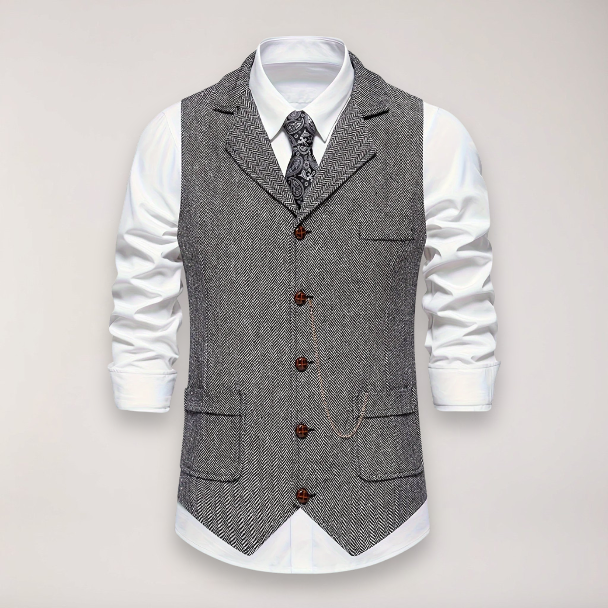 Men's Herringbone Waistcoat - Light Grey