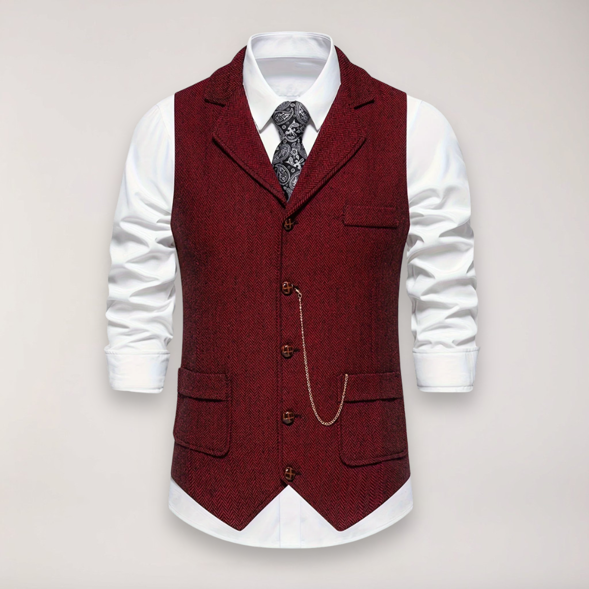 Men's Herringbone Waistcoat - Red